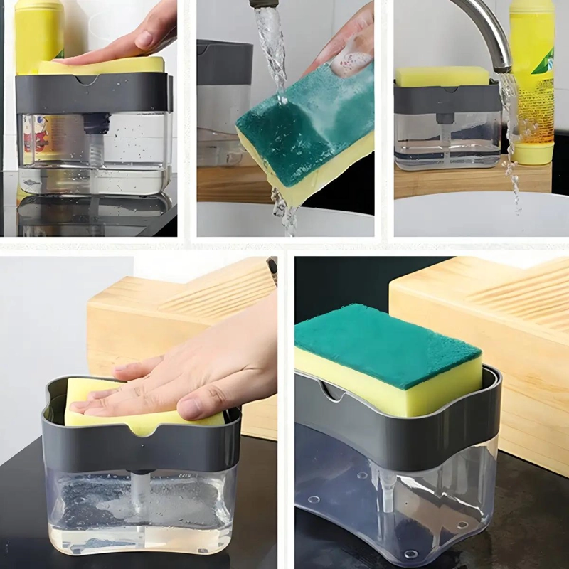 DISPENSADOR DE JABON Y ESPONJA 2 EN 1 PARA COCINA CON SOPORTE - 3
