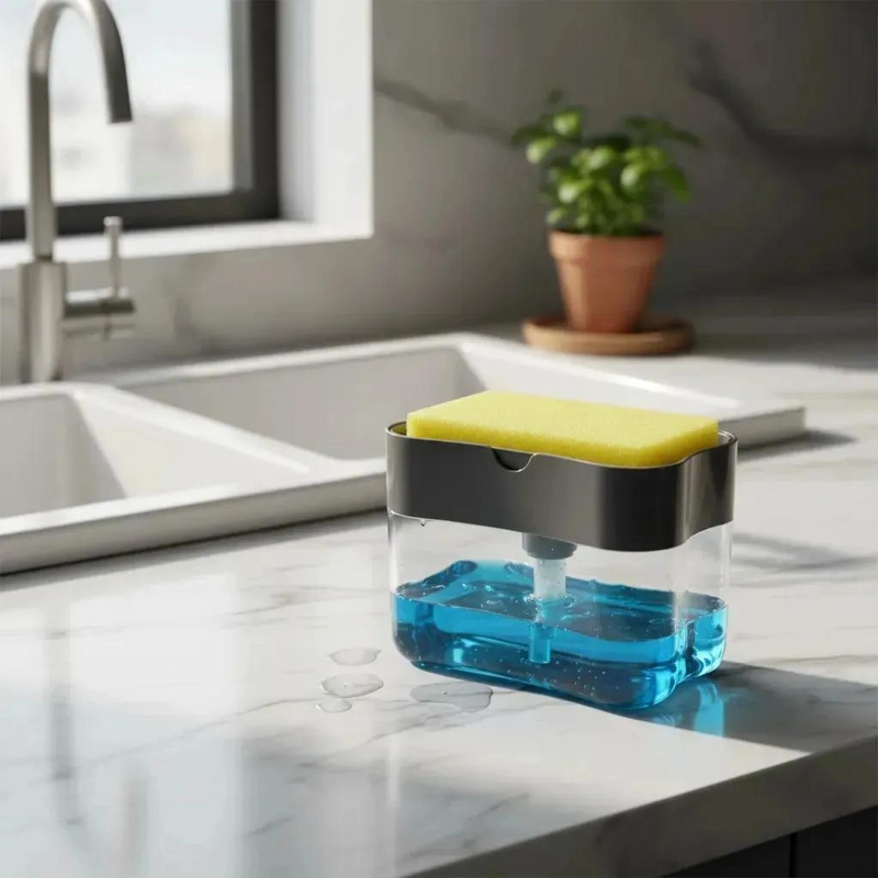 DISPENSADOR DE JABON Y ESPONJA 2 EN 1 PARA COCINA CON SOPORTE - 5