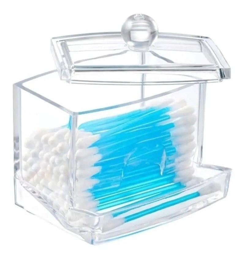 DISPENSADOR ORGANIZADOR ACRILICO PARA COTONETES TRANSPARENTE - 1
