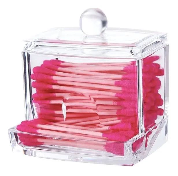 DISPENSADOR ORGANIZADOR ACRILICO PARA COTONETES TRANSPARENTE - 4