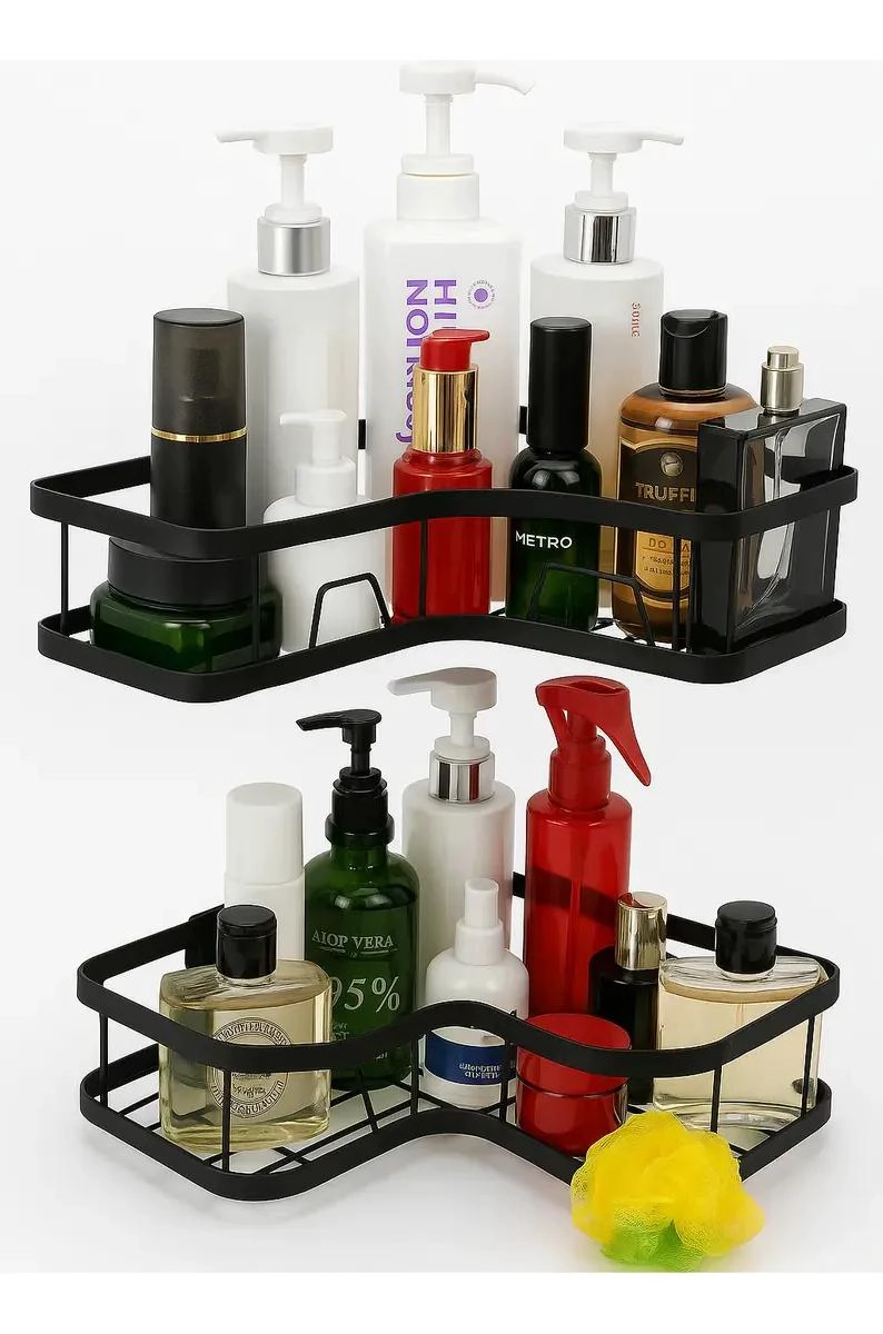 ESTANTE ESQUINERO ADHESIVO PARA BAÑO ACERO INOXIDABLE NEGRO - 1