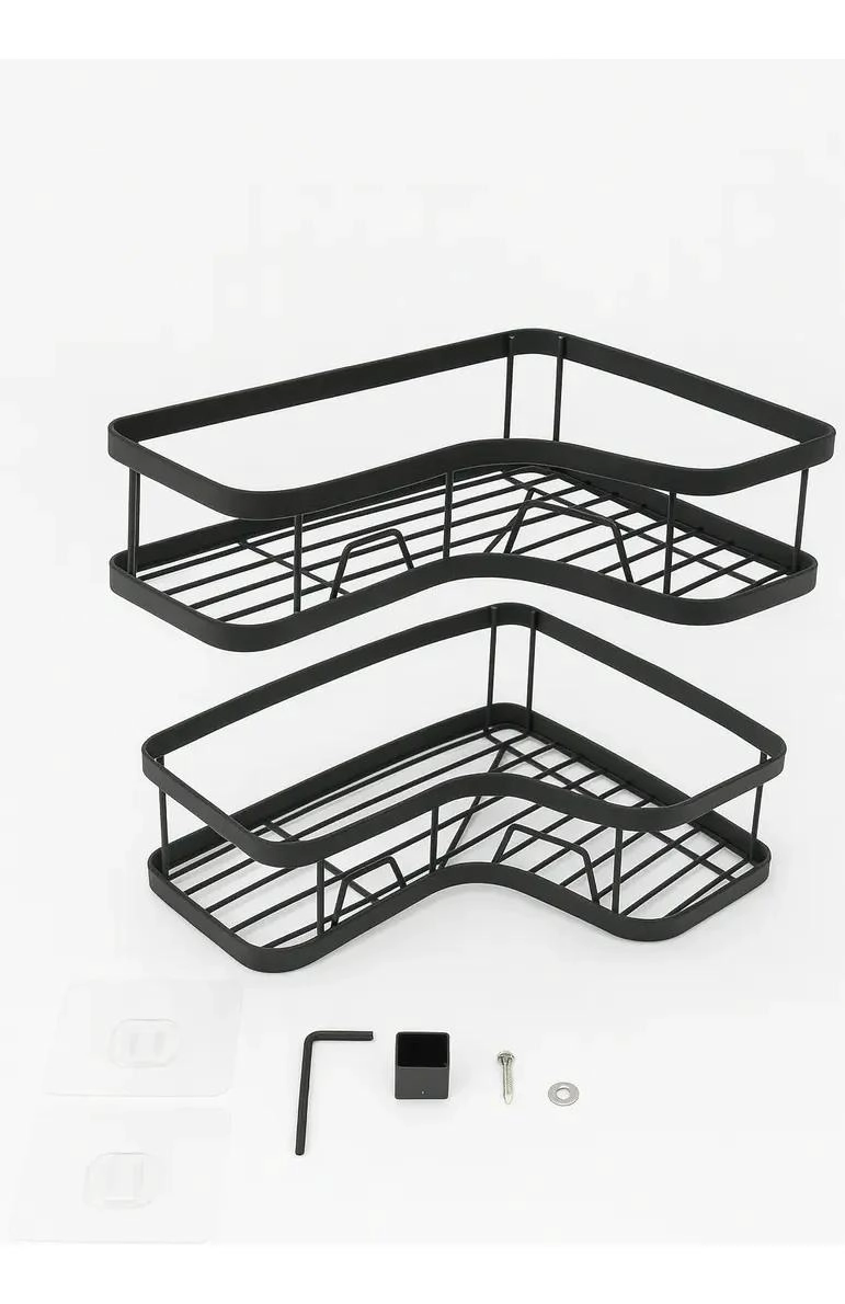 ESTANTE ESQUINERO ADHESIVO PARA BAÑO ACERO INOXIDABLE NEGRO - 2
