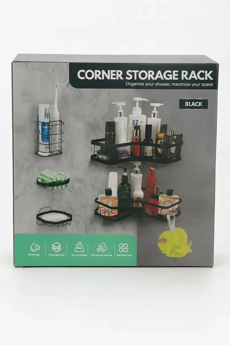 ESTANTE ESQUINERO ADHESIVO PARA BAÑO ACERO INOXIDABLE NEGRO - 3