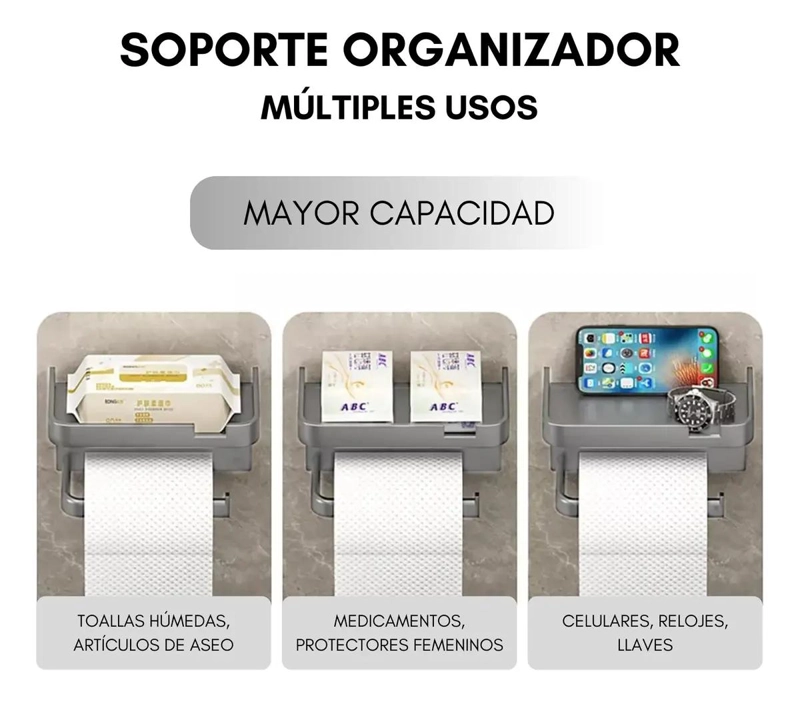SOPORTE DE PAPEL HIGIE NICO ORGANIZADOR PARA BAÑO COLOR GRIS - 2
