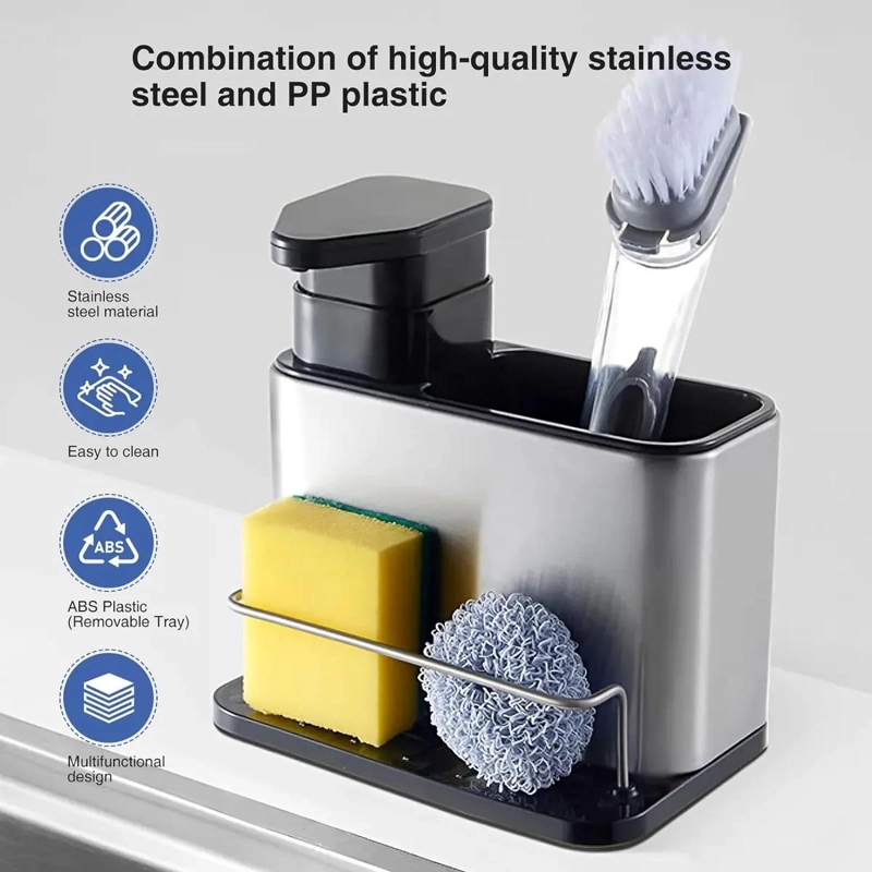ORGANIZADOR DE LAVAPLATO DE ACERO INOXIDABLE CON DISPENSA - 6