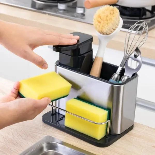 ORGANIZADOR DE LAVAPLATO ACERO INOXIDABLE CON DISPENSADOR Y BANDEJA - 9