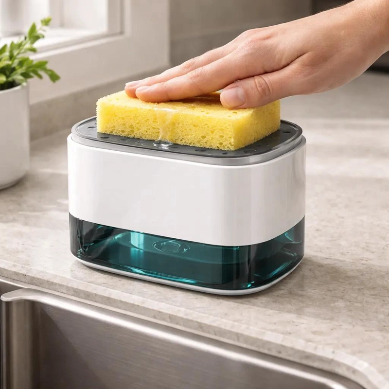 DISPENSADOR DE JABON LIQUIDO Y ESPONJA PARA COCINA PRACTICO - 2