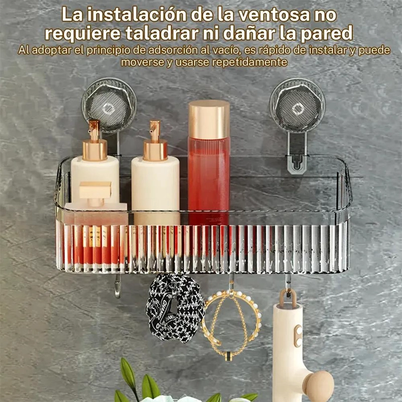 ORGANIZADOR DE BAÑO TRANSPARENTE CON VENTOSAS SIN TALADRO - 10