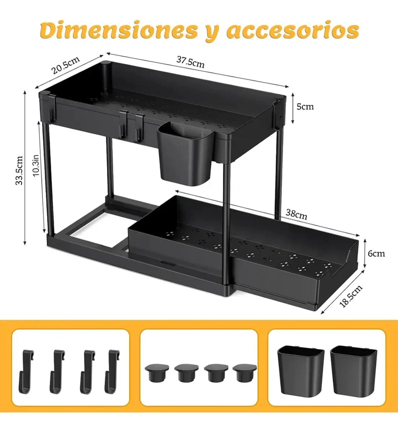 ORGANIZADOR DESLIZABLE DE 2 NIVELES PARA BAÑO Y COCINA - 2