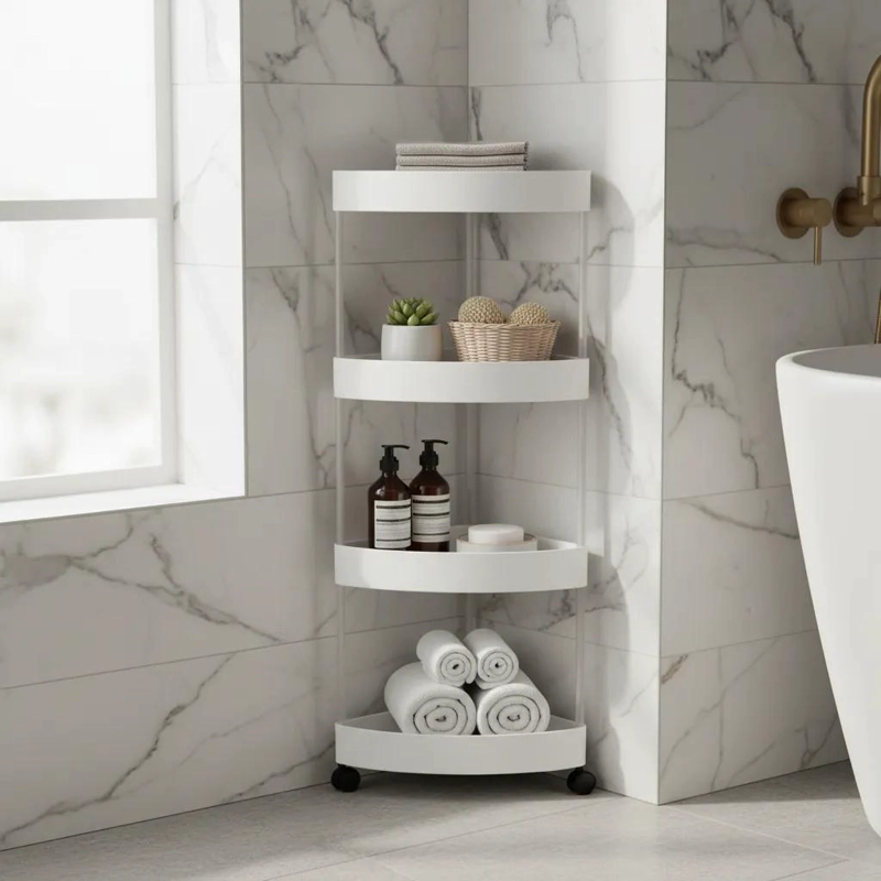 ESTANTE ORGANIZADOR DE BAÑO ESQUINERO CON RUEDAS DESMONTABLES - 1