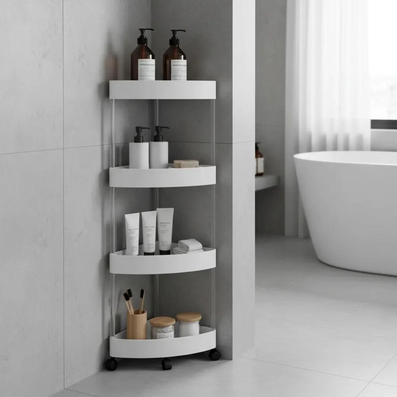ESTANTE ORGANIZADOR DE BAÑO ESQUINERO CON RUEDAS DESMONTABLES - 3