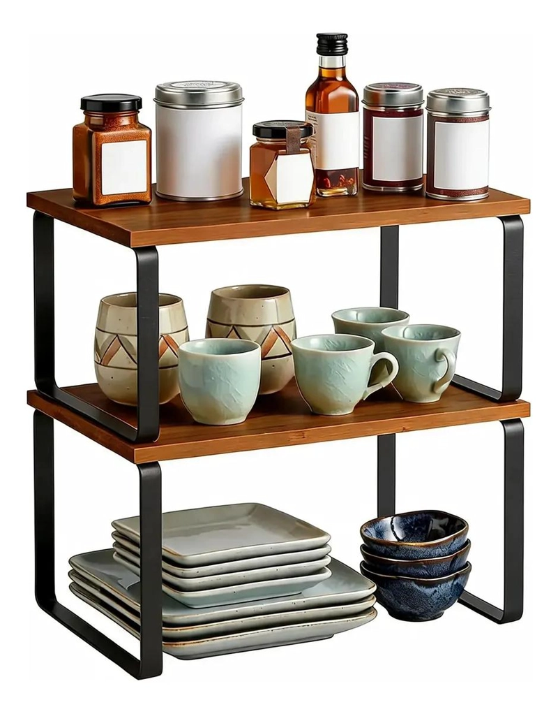 ORGANIZADOR APILABLE DE MADERA Y METAL PARA COCINA Y BAÑO - 1