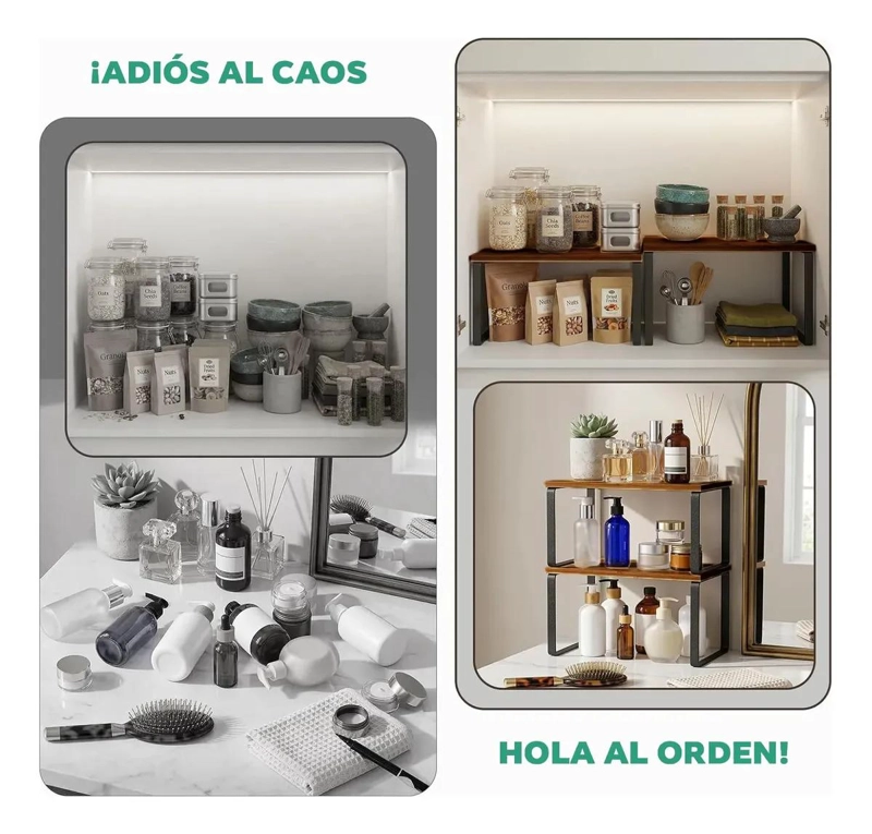 ORGANIZADOR APILABLE DE MADERA Y METAL PARA COCINA Y BAÑO - 4