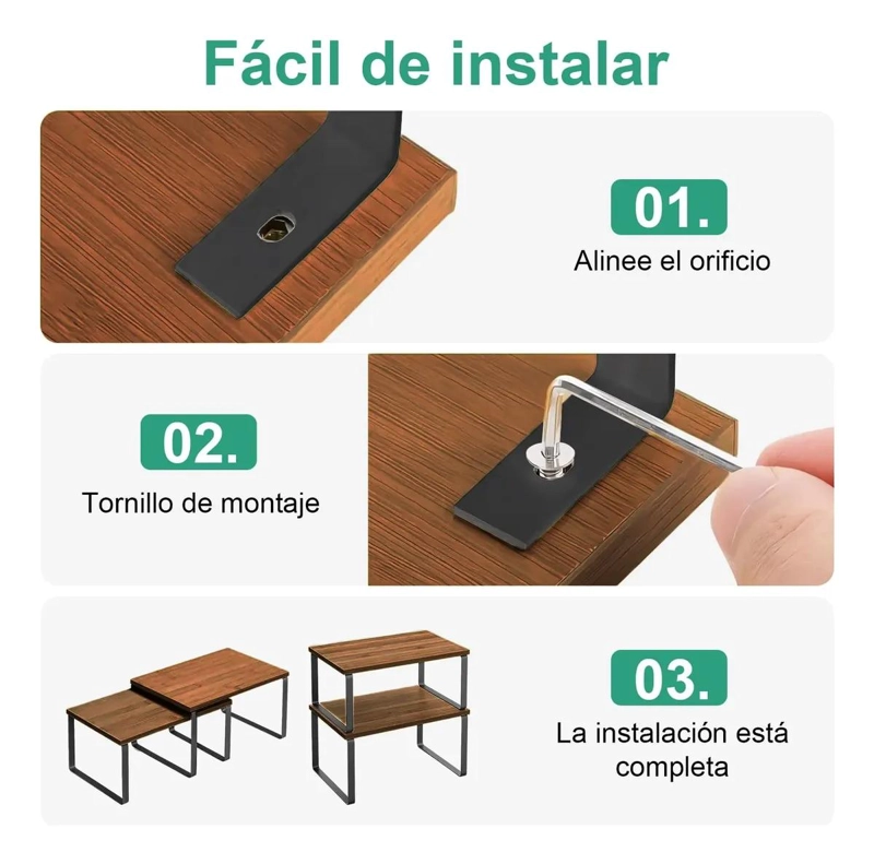 ORGANIZADOR APILABLE DE MADERA Y METAL PARA COCINA Y BAÑO - 7