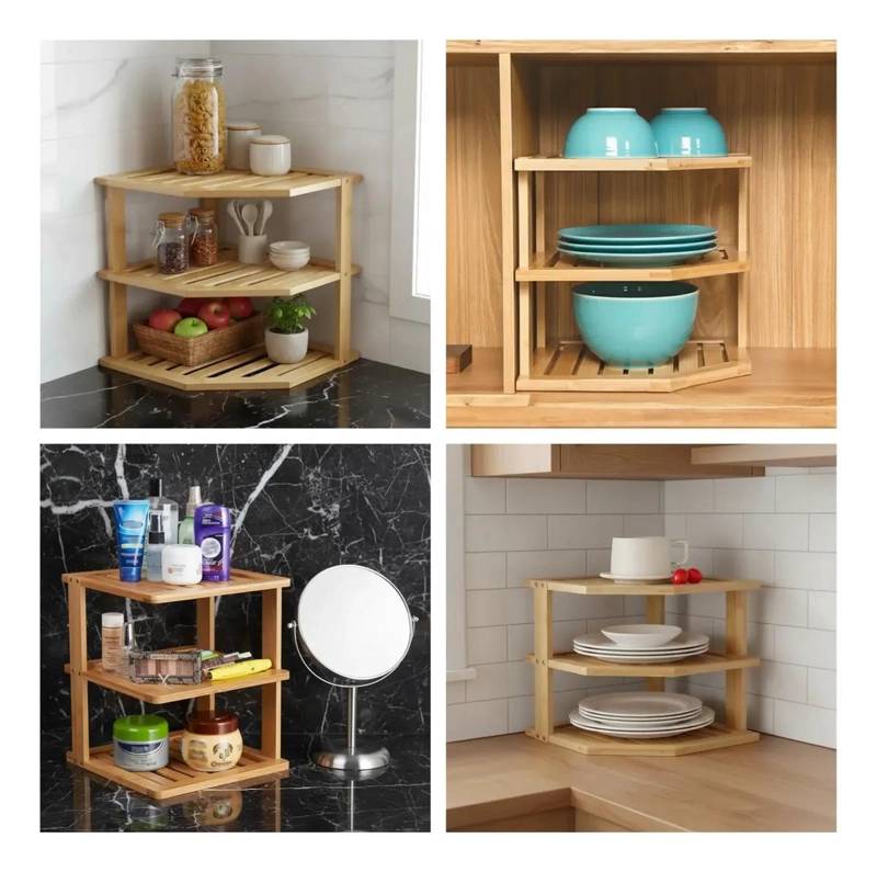 ESTANTE ESQUINERO DE BAMBU 3 NIVELES PARA COCINA Y BAÑO - 6