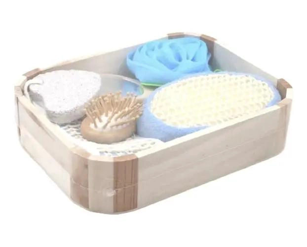 SET DE BAÑO ORGANIZADOR CUADRADO CON ESPONJAS Y ESPEJO - 1