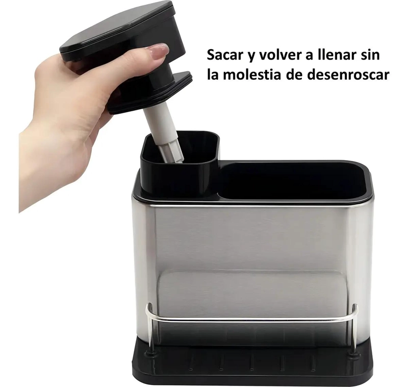 ORGANIZADOR DE LAVAPLATO ACERO INOXIDABLE CON DISPENSADOR Y BANDEJA DRENAJE - 3