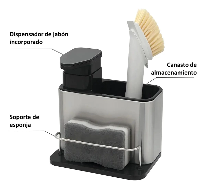 ORGANIZADOR DE LAVAPLATO ACERO INOXIDABLE CON DISPENSADOR Y BANDEJA DRENAJE - 4