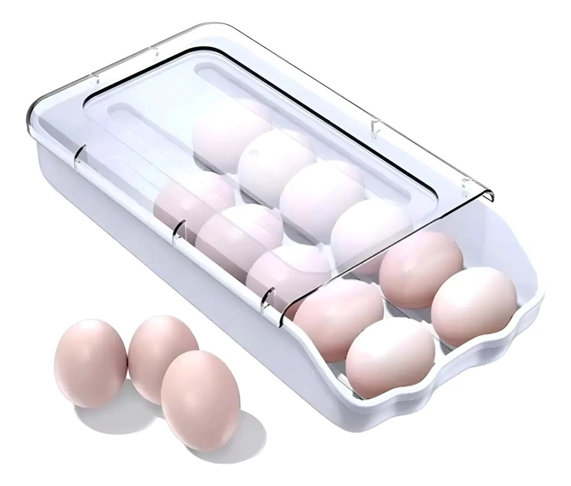 ORGANIZADOR DE HUEVOS APILABLE CON TAPA DE PLASTICO BLANCO - 1