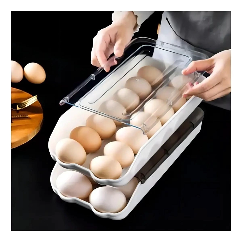 ORGANIZADOR DE HUEVOS APILABLE CON TAPA DE PLASTICO BLANCO - 3