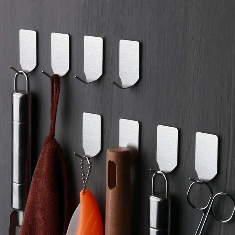PACK DE 10 COLGADORES ADHESIVOS DE ACERO INOXIDABLE PARA BAÑO - 1