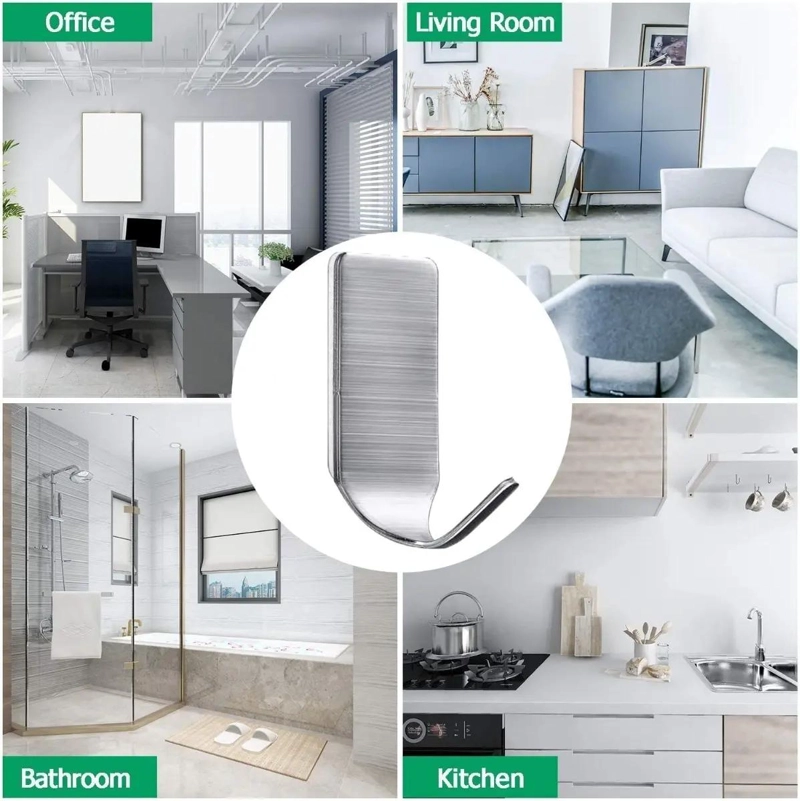 PACK DE 10 COLGADORES ADHESIVOS DE ACERO INOXIDABLE PARA BAÑO - 4