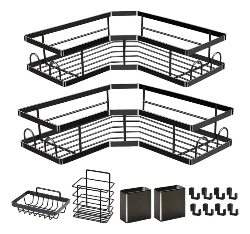 SET ORGANIZADOR DUCHA BAÑO ADHESIVO COLOR NEGRO - 1