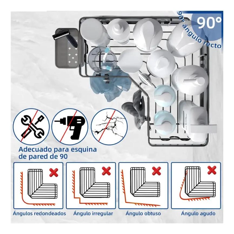 SET ORGANIZADOR DUCHA BAÑO ADHESIVO COLOR NEGRO - 3