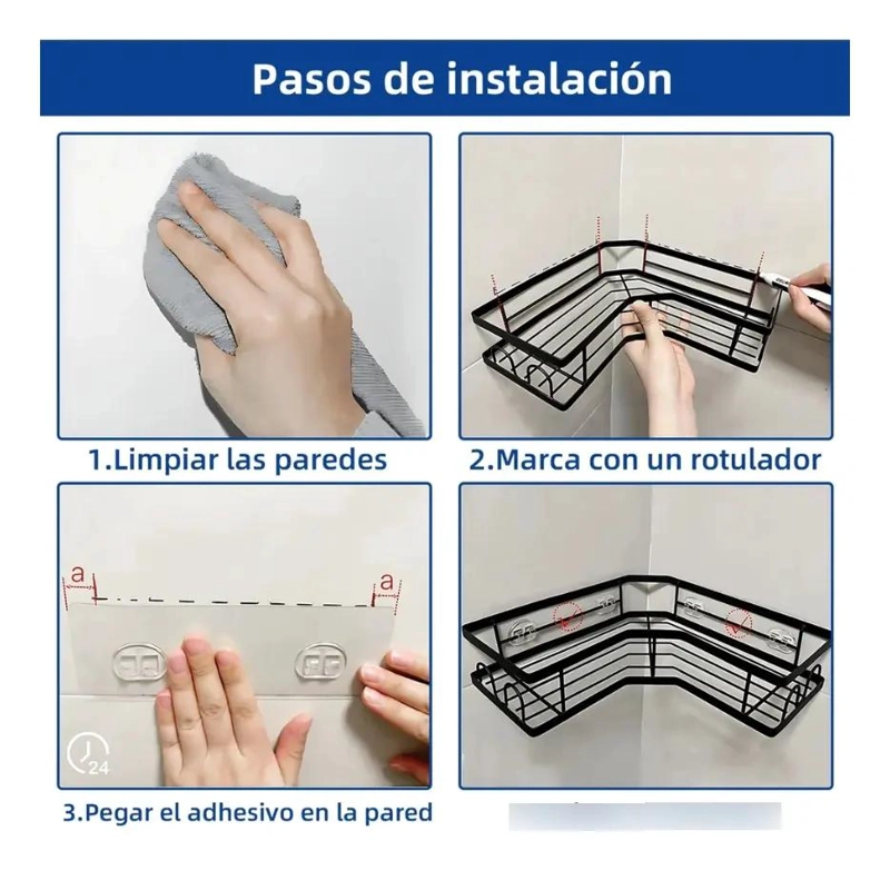 SET ORGANIZADOR DUCHA BAÑO ADHESIVO COLOR NEGRO - 5