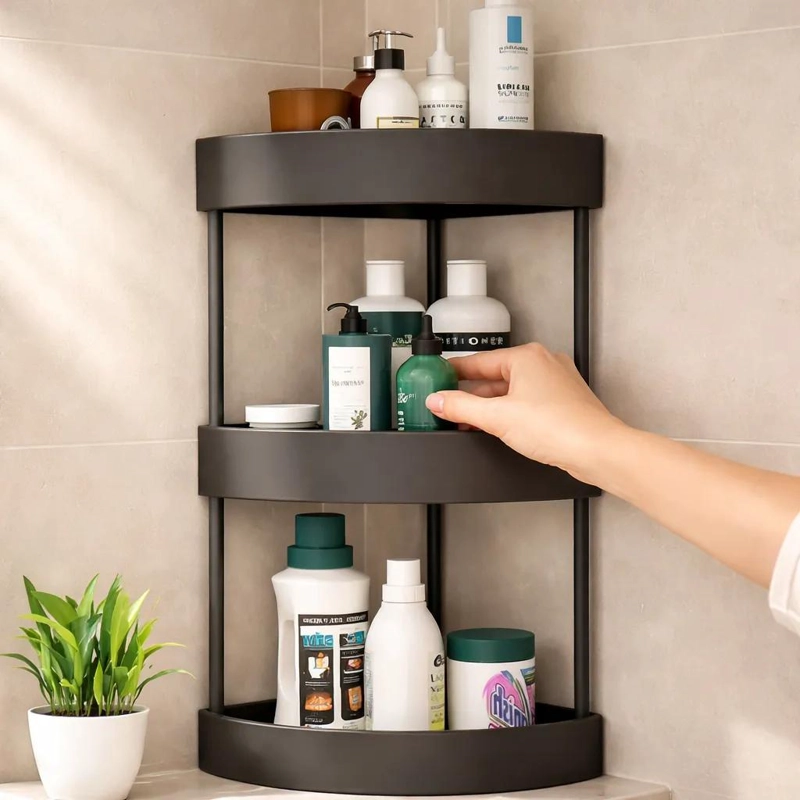 ESTANTE ESQUINERO ORGANIZADOR DE 3 NIVELES PARA BAÑO Y COCINA - 1
