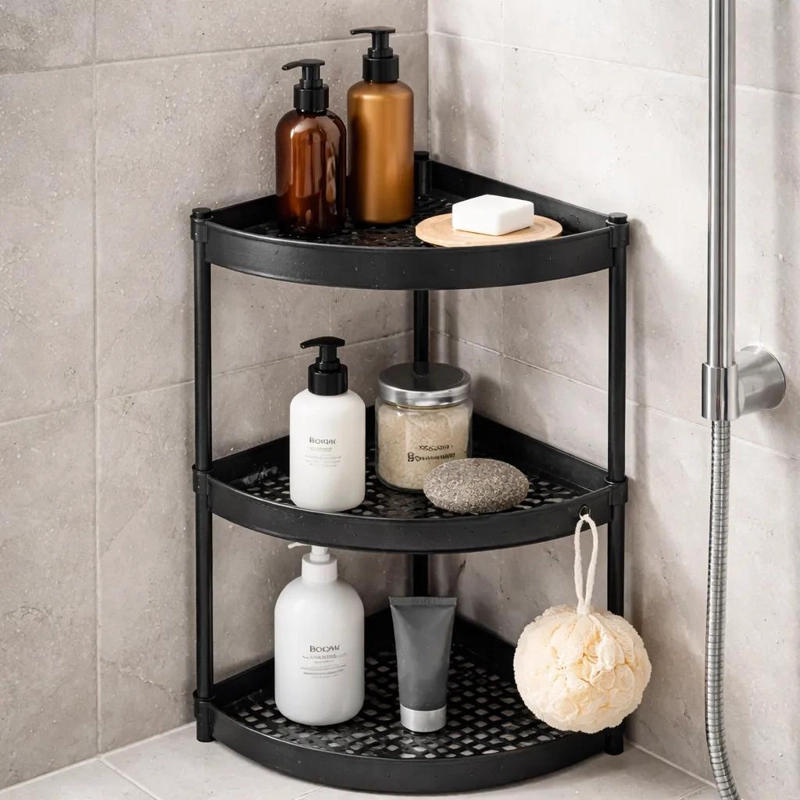 ESTANTE ORGANIZADOR ESQUINERO DE TRES NIVELES PARA BAÑO Y COCINA - 1