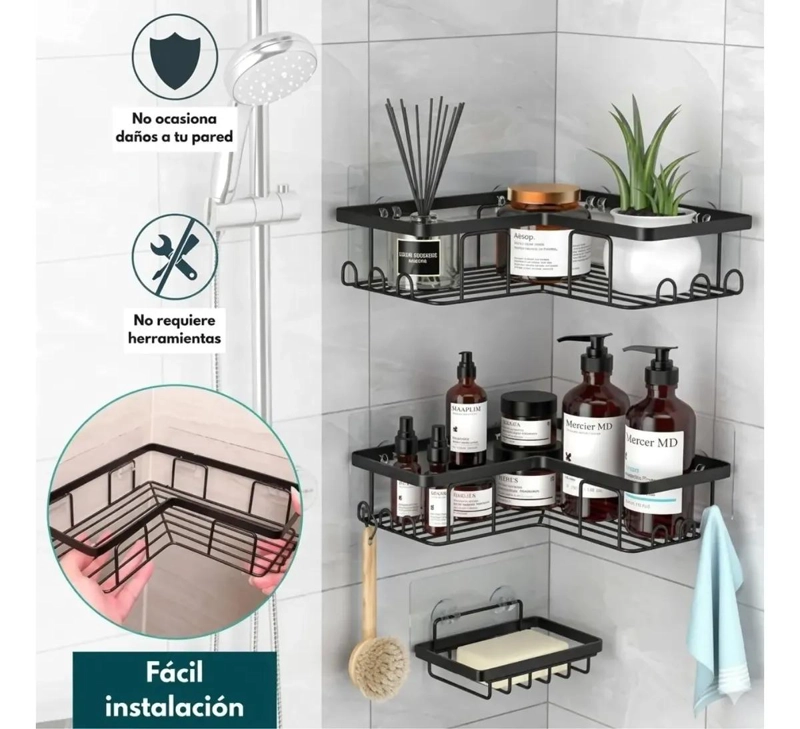 SET ORGANIZADOR ESQUINERO 5 PIEZAS PARA BAÑO Y DUCHA - 4