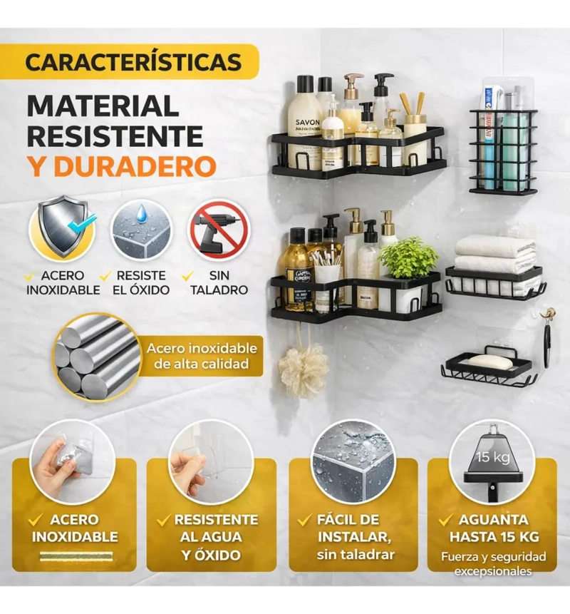 SET ORGANIZADOR ESQUINERO 5 PIEZAS PARA BAÑO Y DUCHA - 6