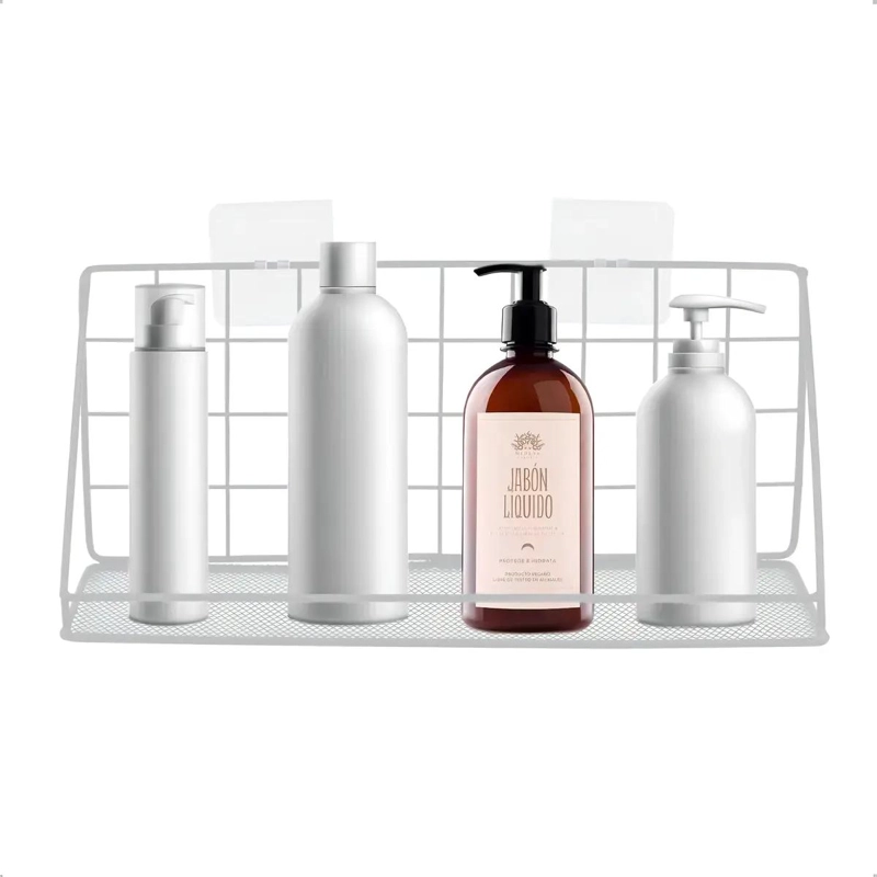 ESTANTE ORGANIZADOR DE DUCHA AUTOADHESIVO DE ALUMINIO BLANCO - 1