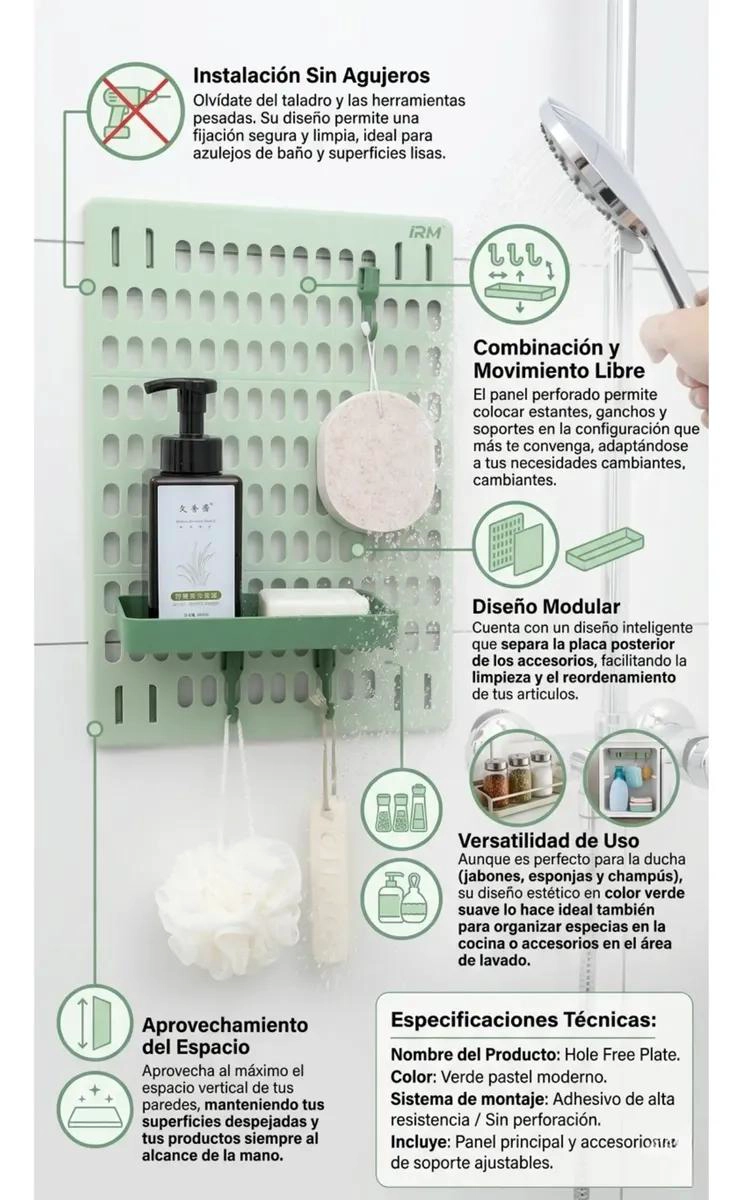 ORGANIZADOR DE PARED MULTIUSOS SIN TALADRO PARA BAÑO Y COCINA - 3