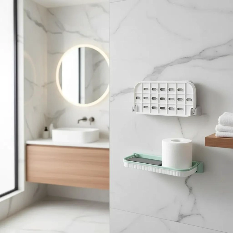 REPISA PLEGABLE DE PARED PARA BAÑO EN COLOR BLANCO - 5