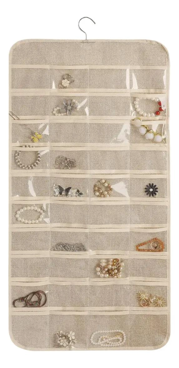 ORGANIZADOR COLGANTE PARA JOYAS BEIGE CON COMPARTIMIENTOS PRACTICOS - 3