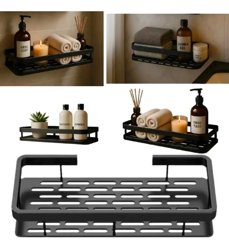 ESTANTE ORGANIZADOR ESQUINERO PARA BAÑO DUCHA COLOR NEGRO - 1