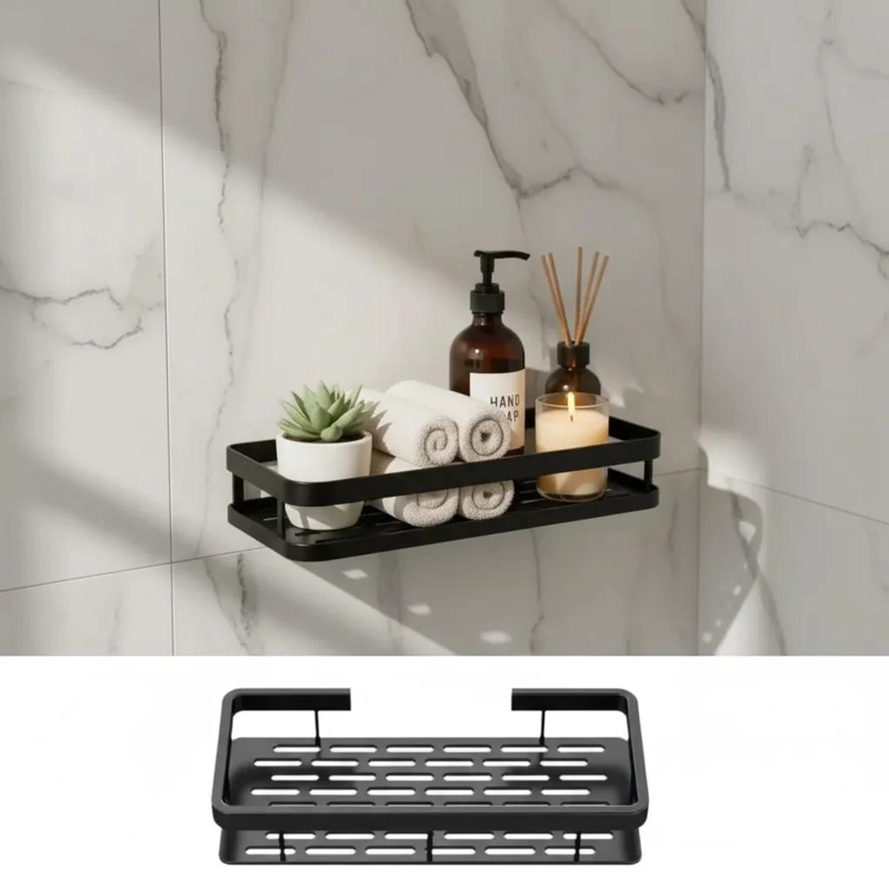 ESTANTE ORGANIZADOR ESQUINERO PARA BAÑO DUCHA COLOR NEGRO - 6