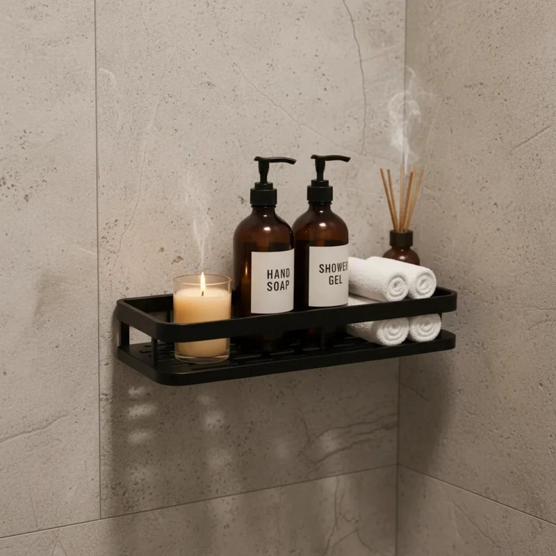 ESTANTE ORGANIZADOR ESQUINERO PARA BAÑO DUCHA COLOR NEGRO - 7