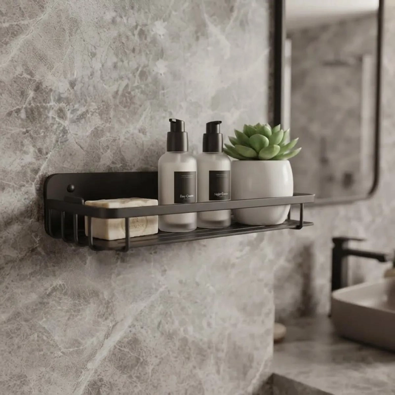 ESTANTE ORGANIZADOR ESQUINERO PARA BAÑO DUCHA COLOR NEGRO - 9