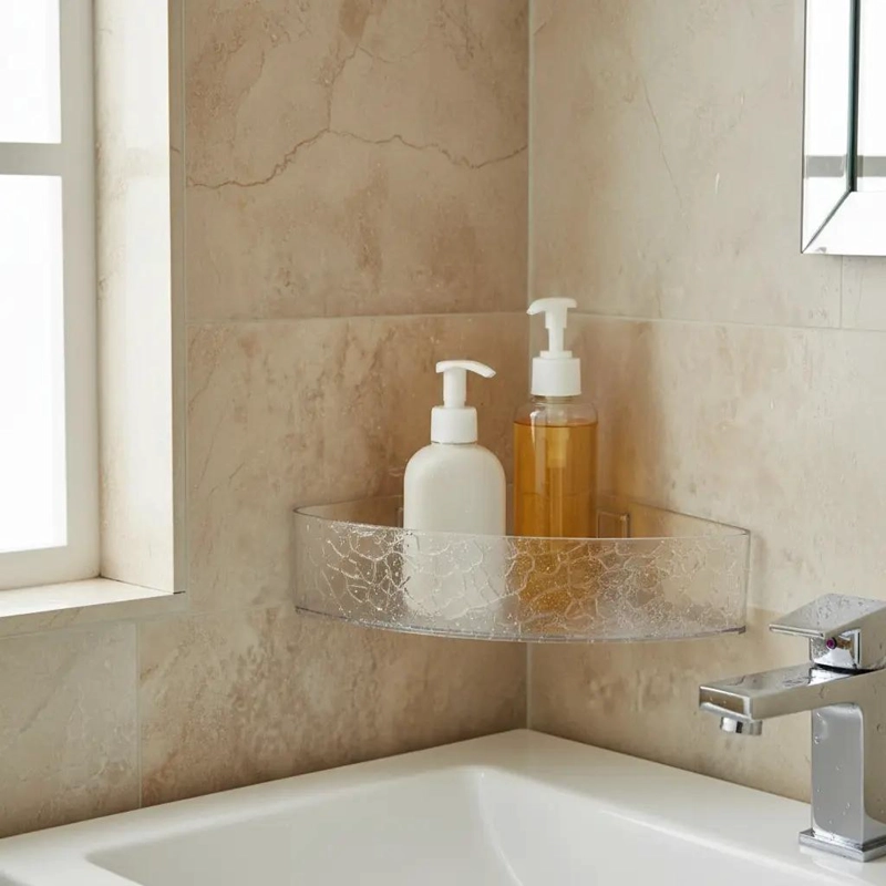 SOPORTE ESQUINERO MULTIUSOS PARA BAÑO ACRILICO TRANSPARENTE - 1