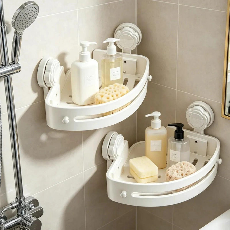 ESTANTE ESQUINERO COLGANTE PARA BAÑO CON VENTOSAS Y 2 NIVELES - 7