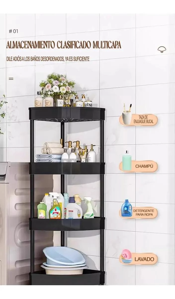 ORGANIZADOR ESQUINERO DE 4 REPISAS PARA BAÑO Y COCINA - 7