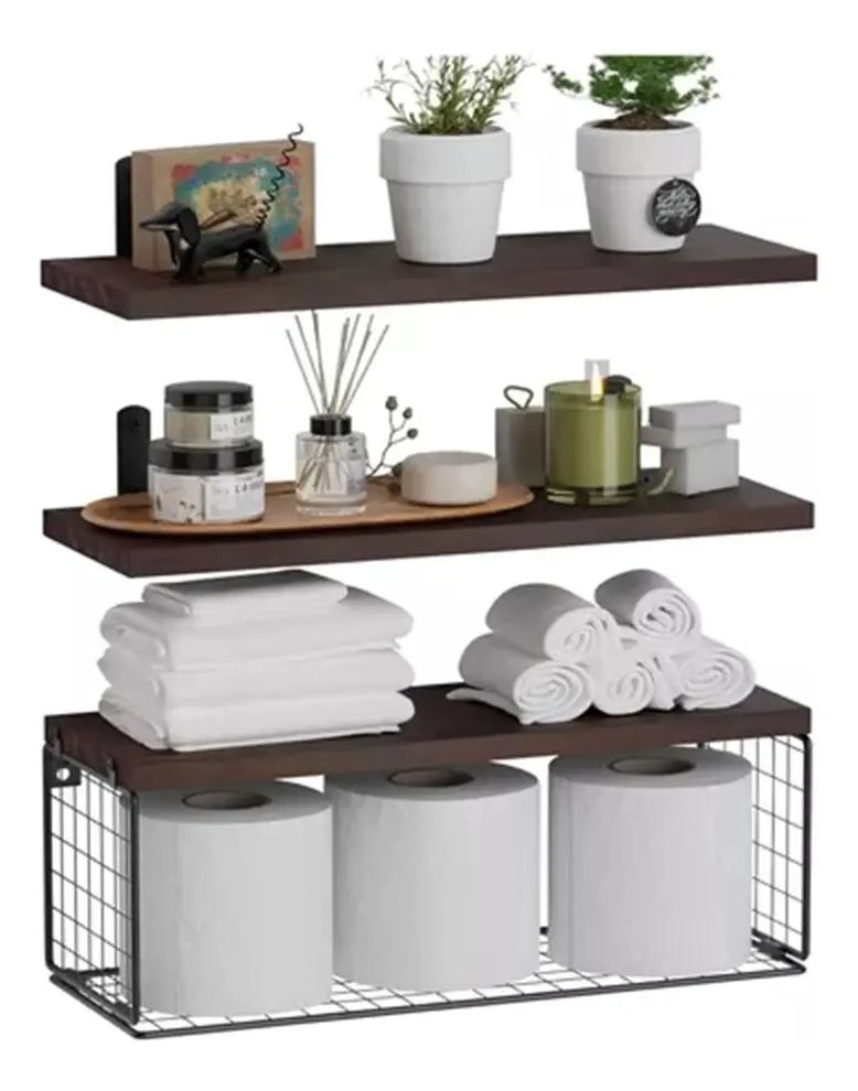 ORGANIZADOR DE DUCHA Y REPISA DE MADERA PARA BAÑO - 1