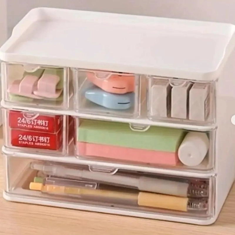 ORGANIZADOR DE ESCRITORIO TRANSPARENTE CON CAJONES PRACTICO - 1