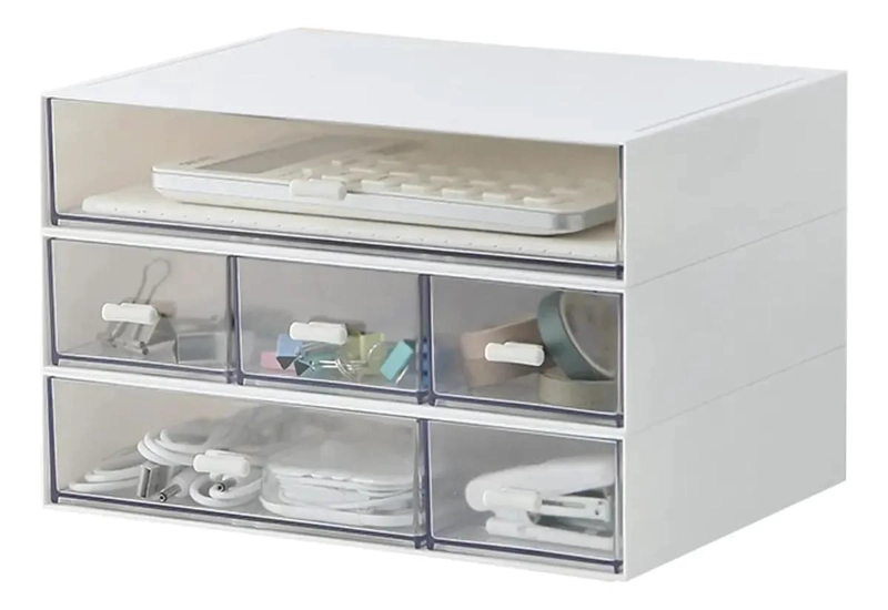 ORGANIZADOR DE ESCRITORIO TRANSPARENTE CON CAJONES PRACTICO - 3