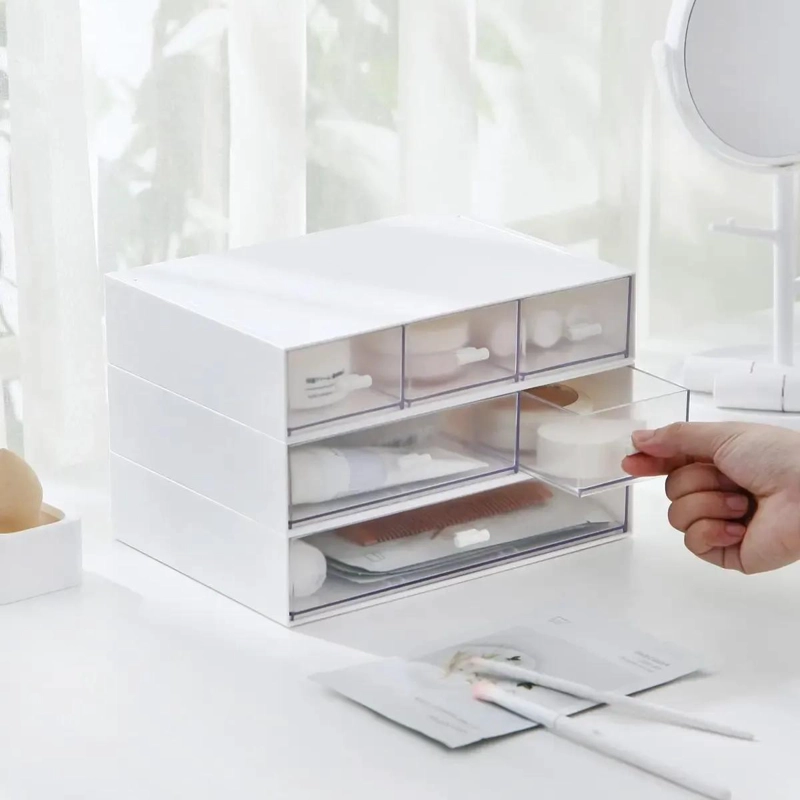 ORGANIZADOR DE ESCRITORIO TRANSPARENTE CON CAJONES PRACTICO - 5