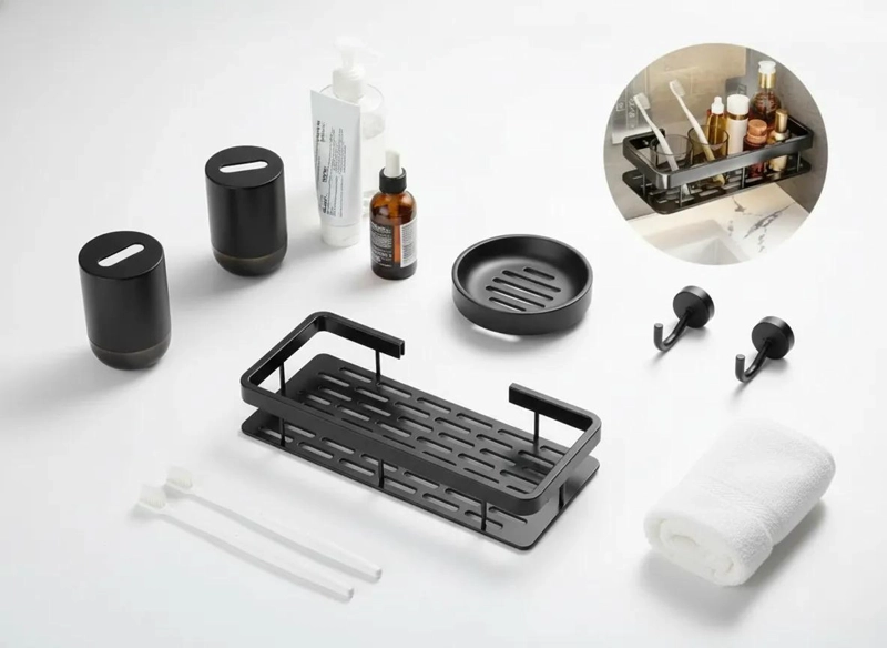 REPISA ORGANIZADOR DE DUCHA DE ALUMINIO NEGRO 30CM - 4