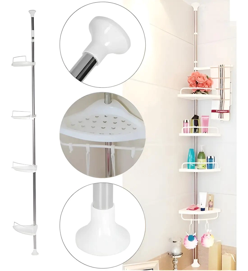 ORGANIZADOR ESQUINERO AJUSTABLE PARA BAÑO CON 4 REPISAS - 1